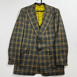 Vtg Warren K Cook Wool Blazer Glen Plaid Olive Mustard L 44 Academia Preppy Fall